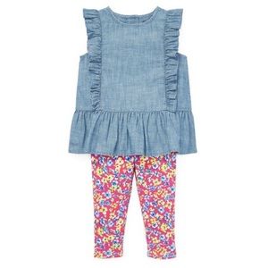 Ruffle Chambray Top w/ Pink Floral Leggings
